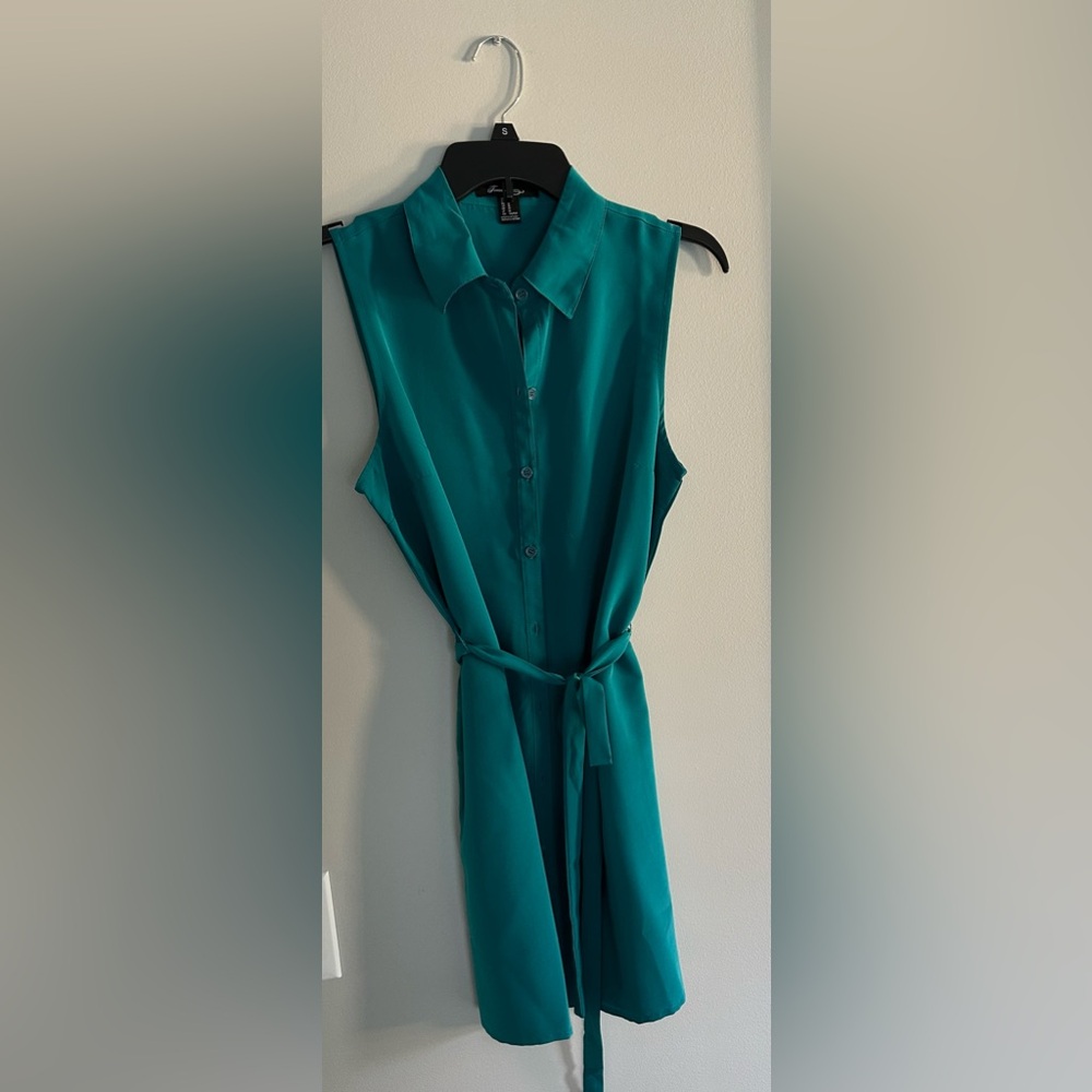 Forever 21 Turquoise Button Up Tie Front Dress